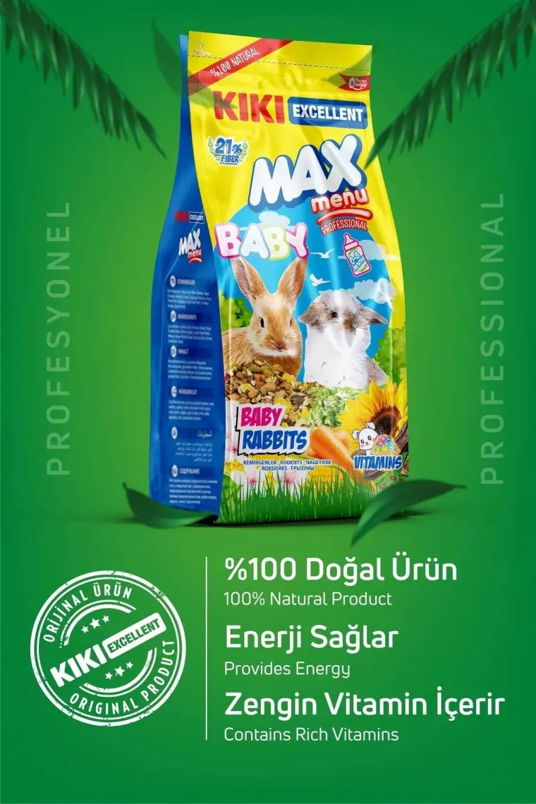 Kıkı Excellent Kemirgen Max Menu Baby Rabbits Yavru Tavşan Yemi 1000 Gr. KG304