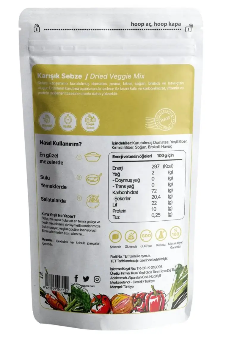 Kuru Yeşil - Kuru Sebze  - Karışık Sebze Kurusu - Dried Vegetables - Karışık Sebze - 100 gr