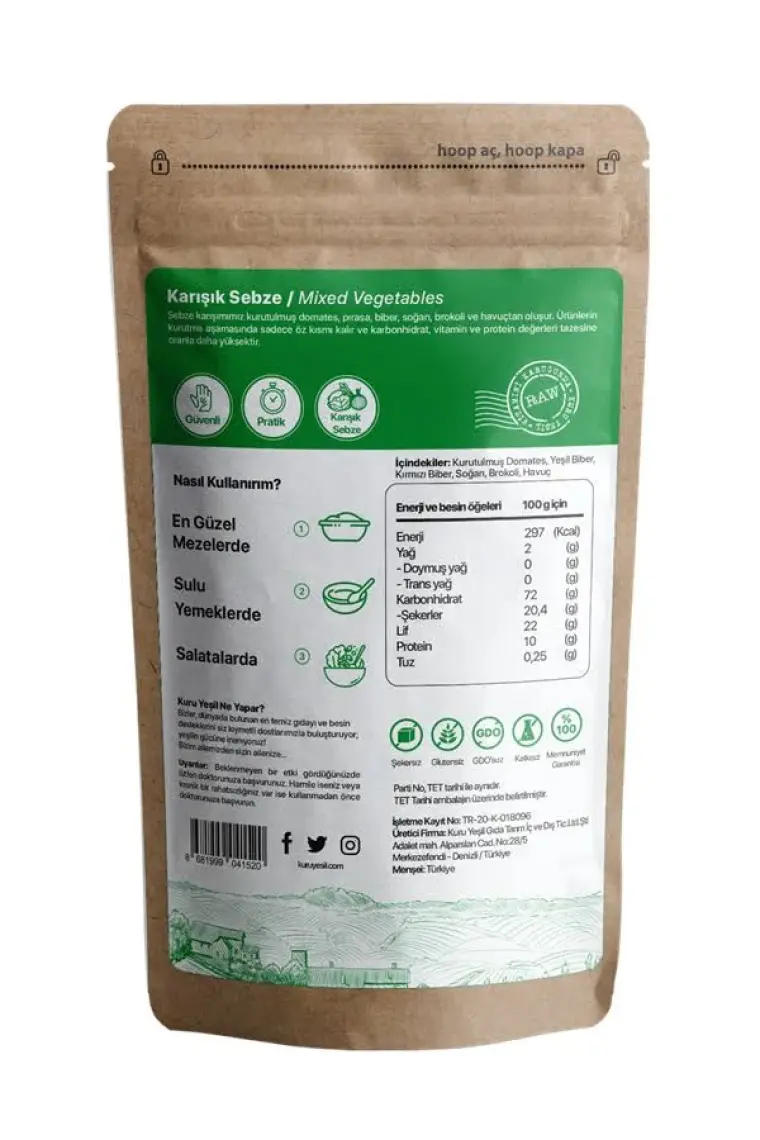 Kuru Yeşil - Kuru Sebze  - Karışık Sebze Kurusu - Dried Vegetables - Karışık Sebze - 100 gr