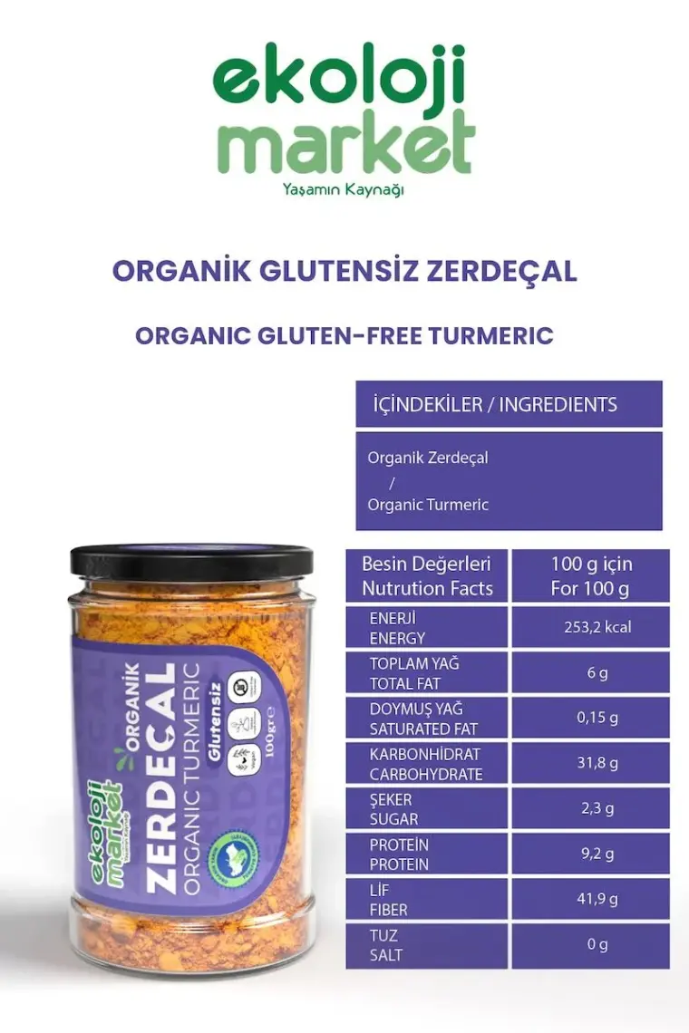 Ekoloji Market Organik Glutensiz Zerdeçal 100 gr / Organic Gluten-Free Turmeric 100 gr