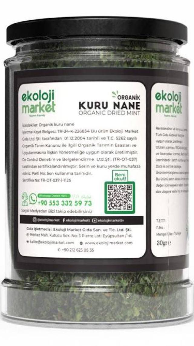 Organik Glutensiz Kuru Nane 30 gr / Organic Gluten-Free Dried Mint 30 gr