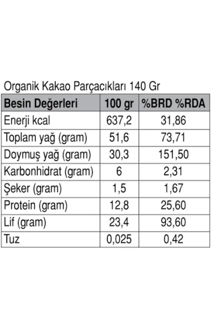 Güzel Ada Gıda Organik Ham Kakao Parçacıkları 140 gr