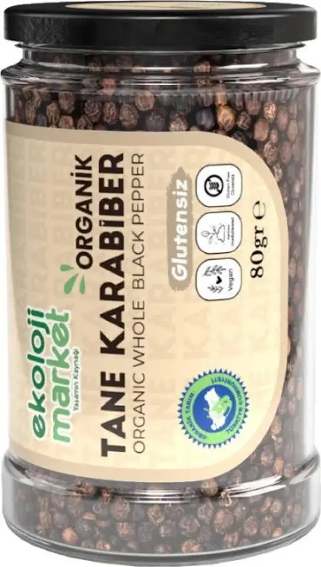 Ekoloji Market  Glutensiz Tane Karabiber 80 gr /  Gluten-Free Whole Black Pepper 80 gr