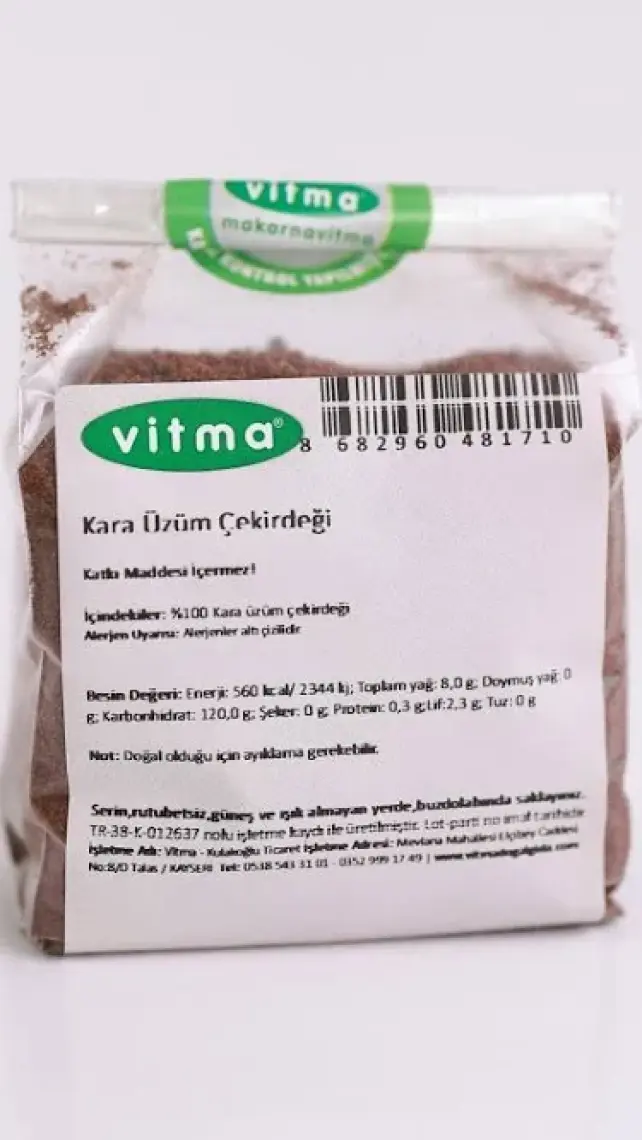 Vitma Organik Siyah Üzüm Çekirdeği Tozu 200 gr – Katkısız, Taze Öğütülmüş, Türkiye Üretimi Doğal Besin Takviyesi