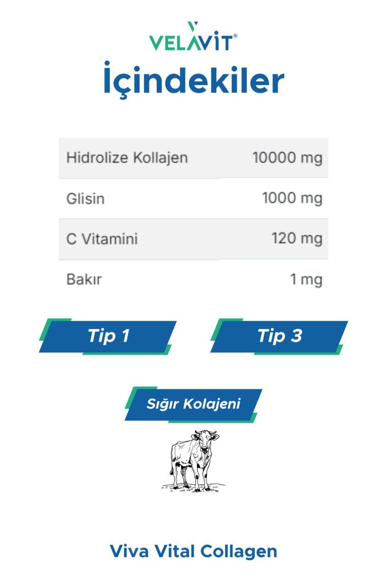 Velavit Viva Vital Collagen 30 Toz Saşe, Ekstra Glisinli Kollajen
