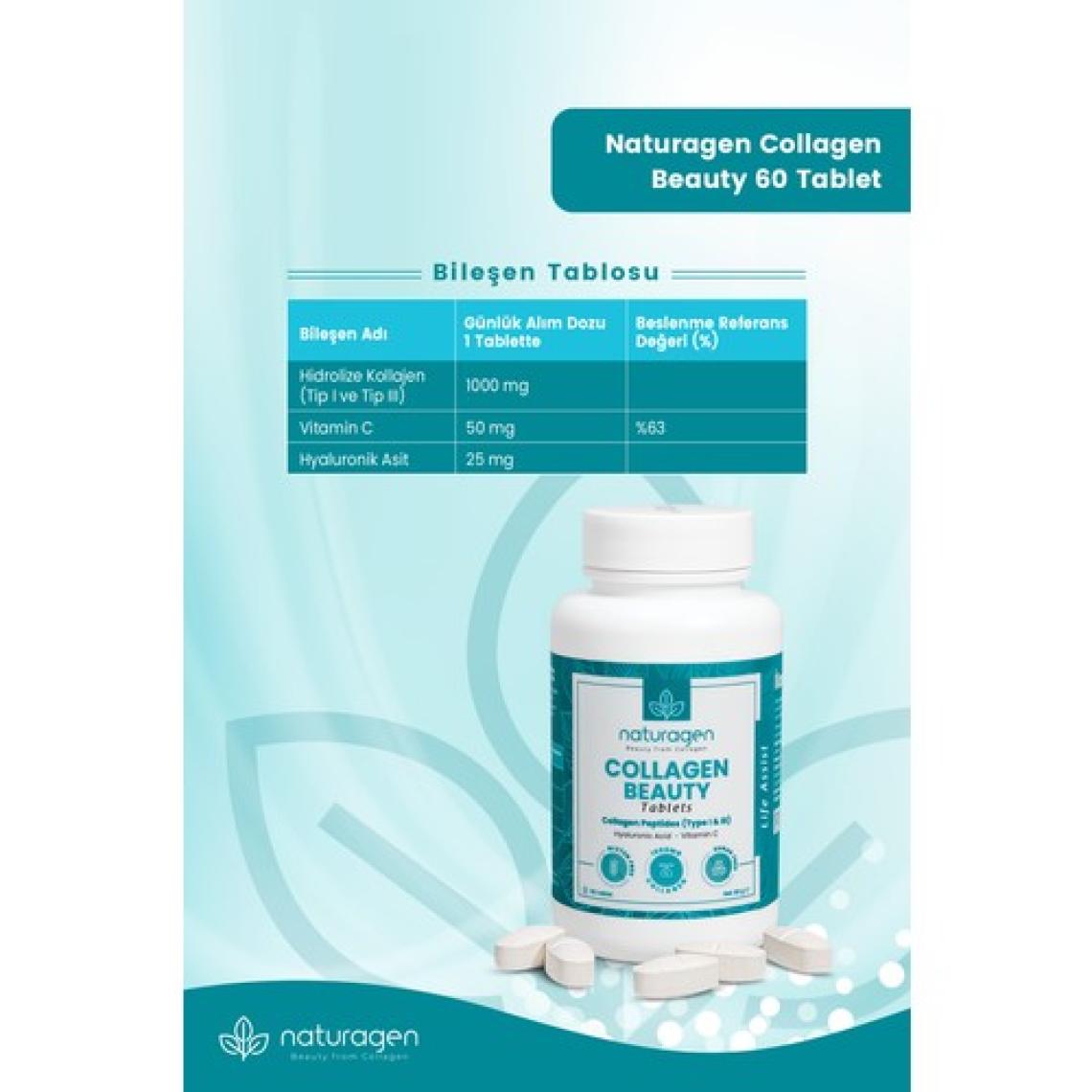 Naturagen  60 Tablet Hidrolize Collagen Type (Tip 1&Tip 3 Sığır ,Hyaluronic Acid & Vitamin C)