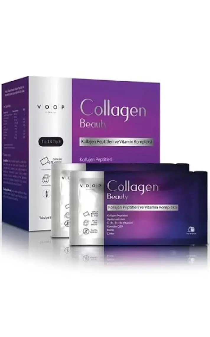 Voop Collagen Beauty Yüksek Biyoaktif Hidrolize Kolajen %100 Saf Ve Doğal - 10 Toz Saşe