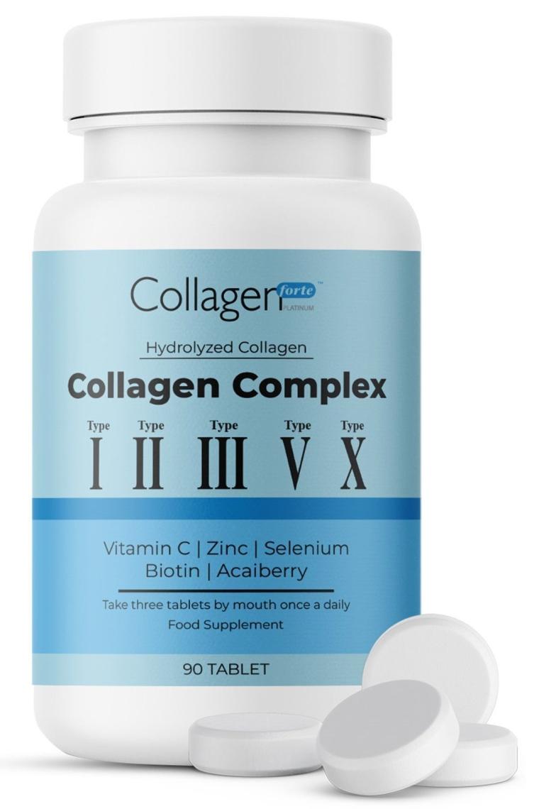 Collagen Forte Platinum 5 Tip Kolajen, Vitamin Ve Mineral Içeren Takviye Gıda 500mg 90 Tablet