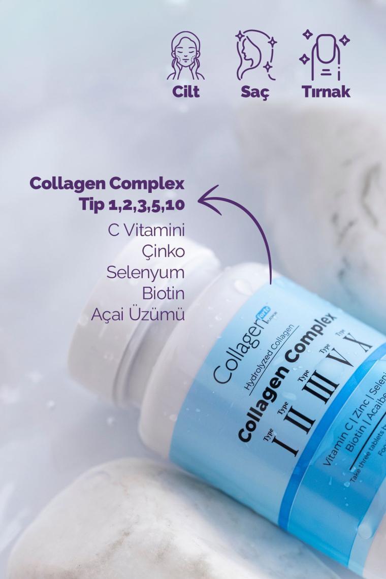 Collagen Forte Platinum 5 Tip Kolajen, Vitamin Ve Mineral Içeren Takviye Gıda 500mg 90 Tablet