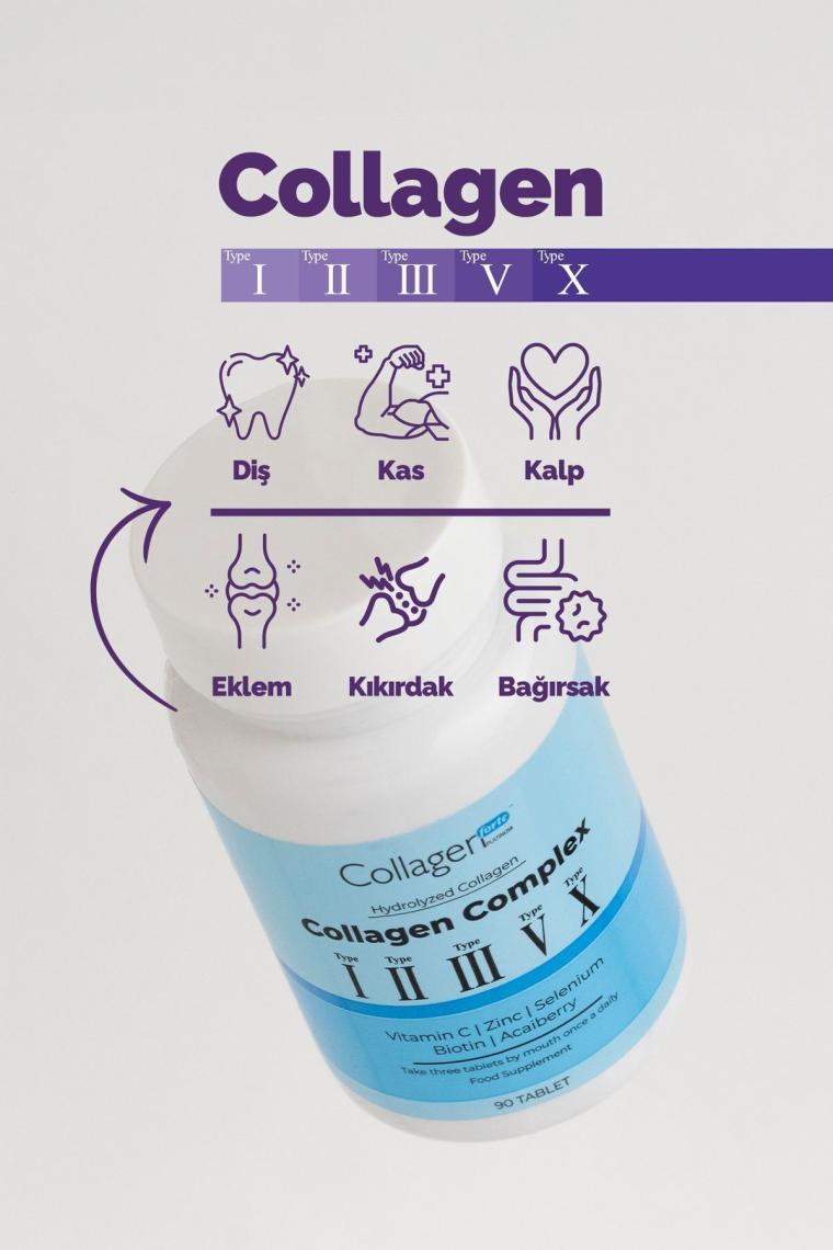 Collagen Forte Platinum 5 Tip Kolajen, Vitamin Ve Mineral Içeren Takviye Gıda 500mg 90 Tablet