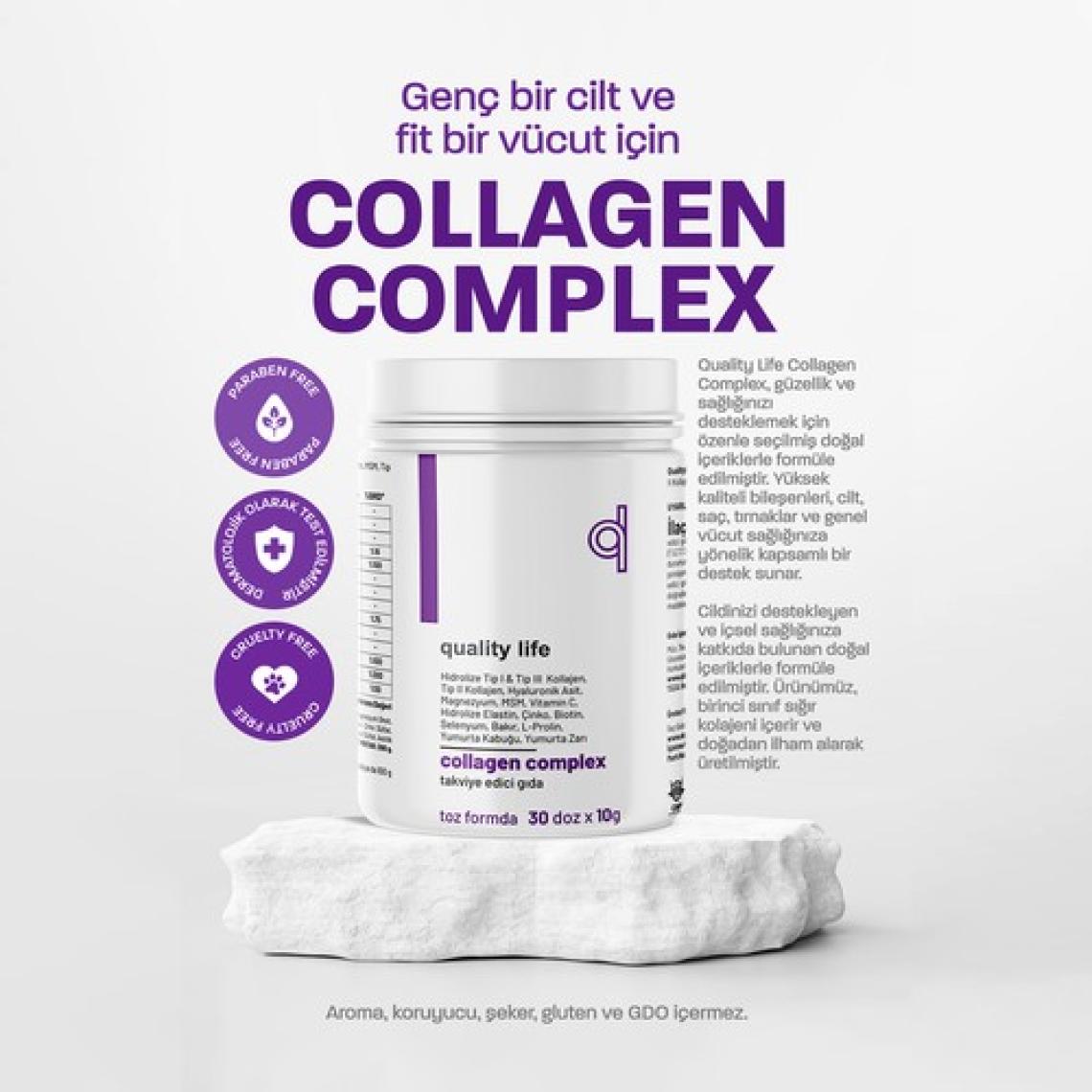 Quality Life Collagen Complex Saf Toz 300 Gr Tip1 Tip2 Tip3 Tip5 Tıp10 Hidrolize Kolajen Peptit Magnezyum Msm Çinko Bakır Selenyum Biotin, Tip 5 Kolajen, Tip 2 Kolajen