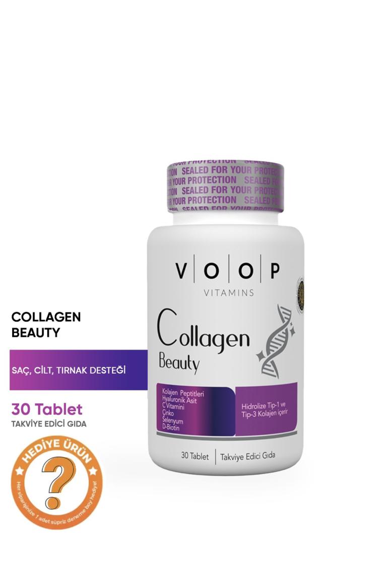 Voop Collagen Beauty Tip 1 Ve Tip 3 | Kolajen Hyaluronic Asit Q10 Biotin Çinko - 30 Tablet