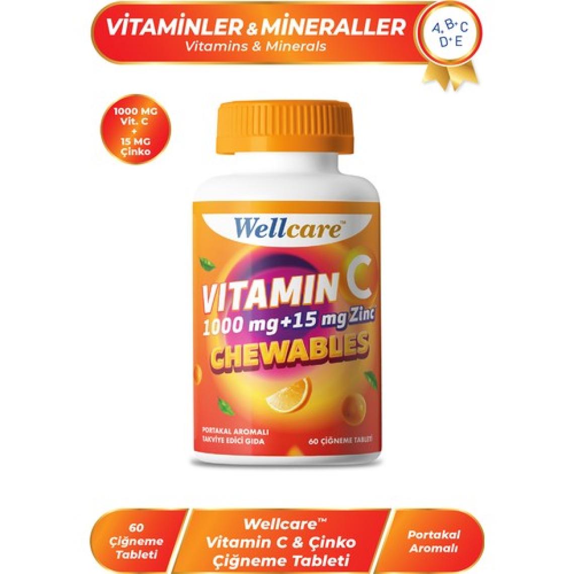 Wellcare Vitamin C 1000 mg - 15 mg Çinko 60 Çiğneme Tableti