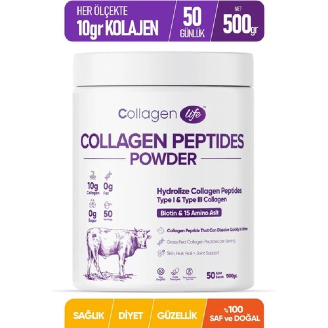 Collagen Life %100 Hidrolize Kolajen Peptitler Biotin ve 15 Amino Asit İçeren Gıda Takviyesi 50 Günlük