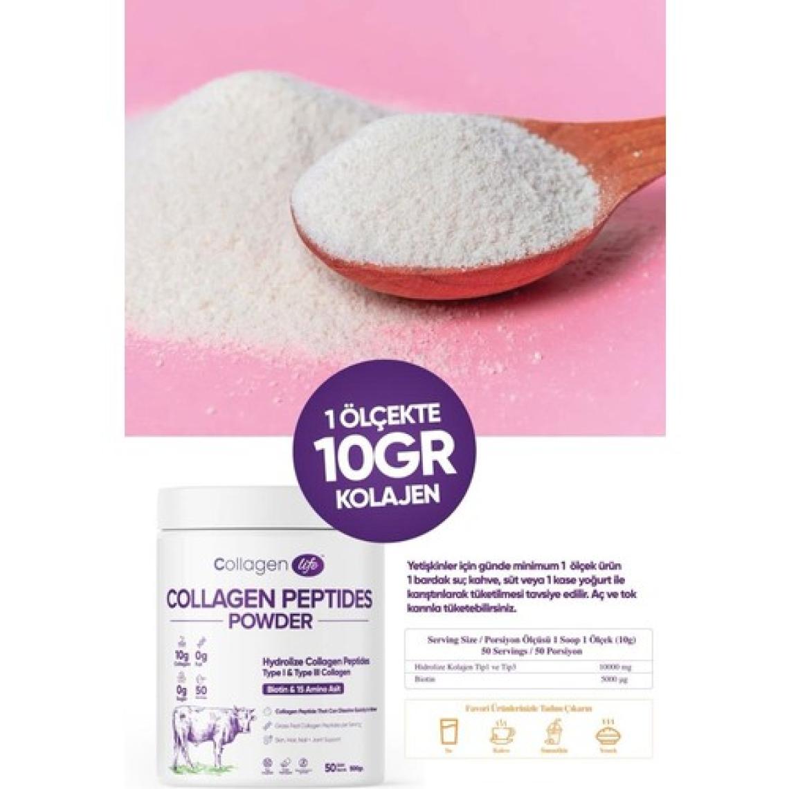Collagen Life %100 Hidrolize Kolajen Peptitler Biotin ve 15 Amino Asit İçeren Gıda Takviyesi 50 Günlük