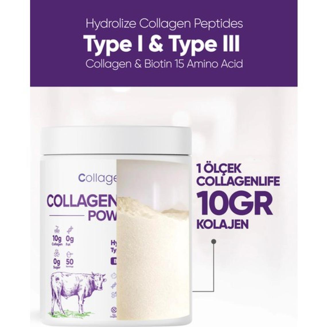 Collagen Life %100 Hidrolize Kolajen Peptitler Biotin ve 15 Amino Asit İçeren Gıda Takviyesi 50 Günlük