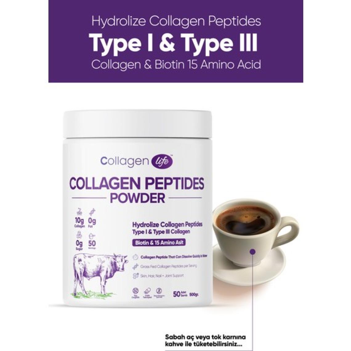 Collagen Life %100 Hidrolize Kolajen Peptitler Biotin ve 15 Amino Asit İçeren Gıda Takviyesi 50 Günlük
