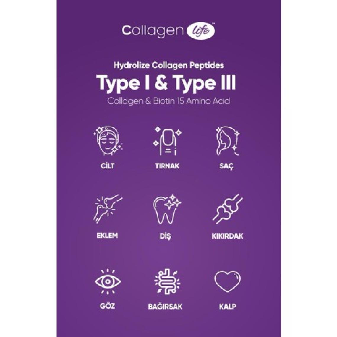 Collagen Life %100 Hidrolize Kolajen Peptitler Biotin ve 15 Amino Asit İçeren Gıda Takviyesi 50 Günlük