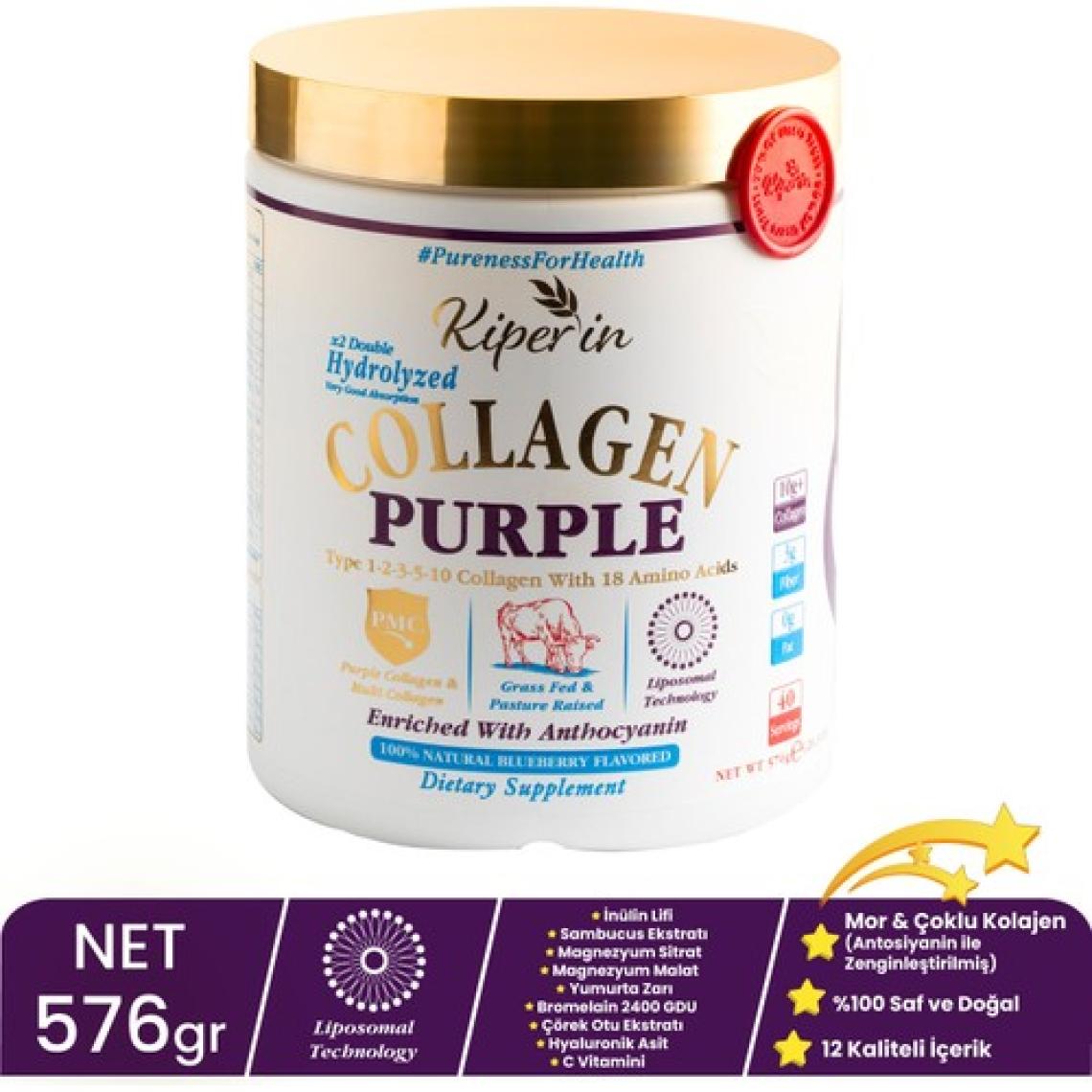 Kiperin %100 Saf ve Doğal Mor & Çoklu Kolajen Peptitleri içeren Lipozomal Teknoloji Diyet Takviyesi (576 gr)