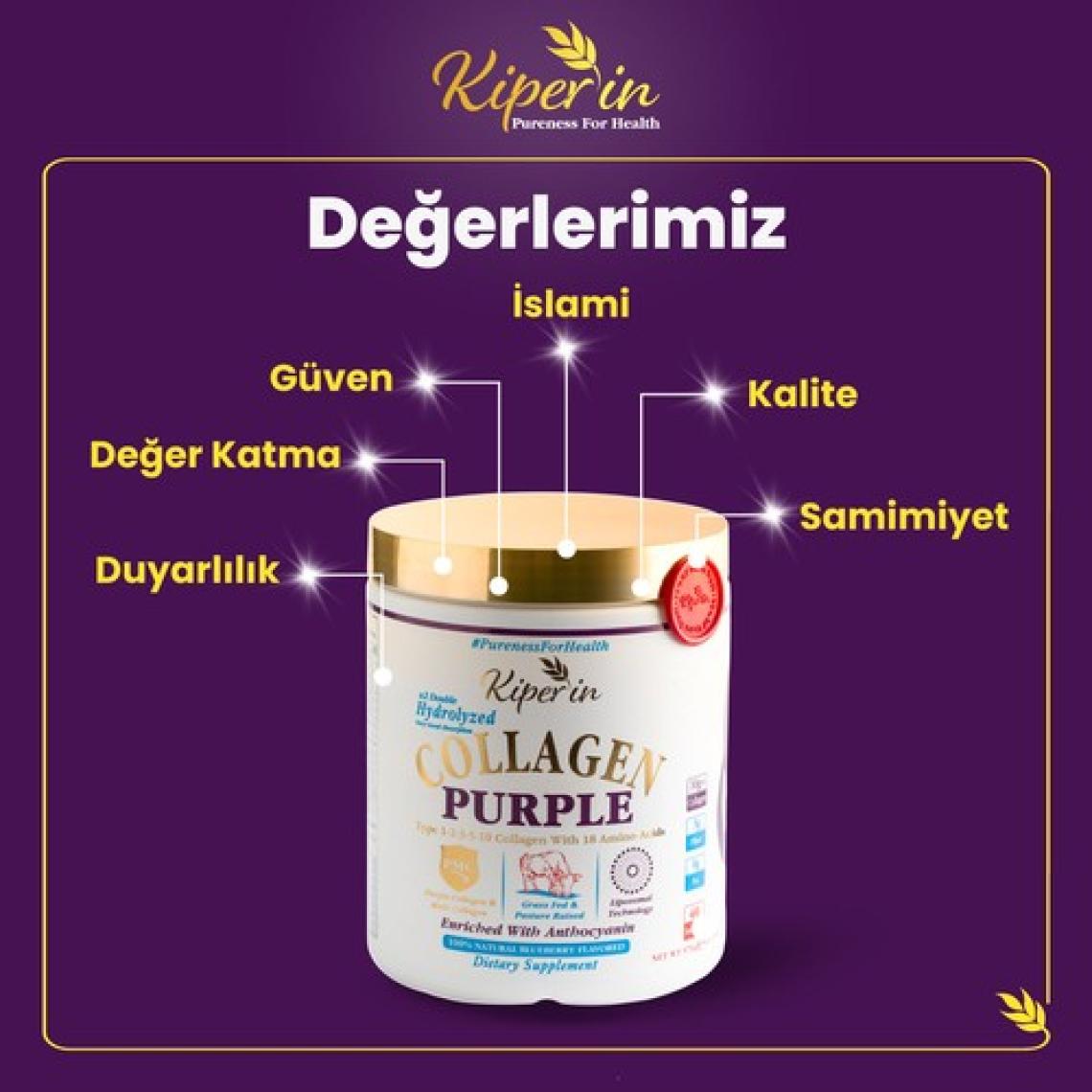 Kiperin %100 Saf ve Doğal Mor & Çoklu Kolajen Peptitleri içeren Lipozomal Teknoloji Diyet Takviyesi (576 gr)