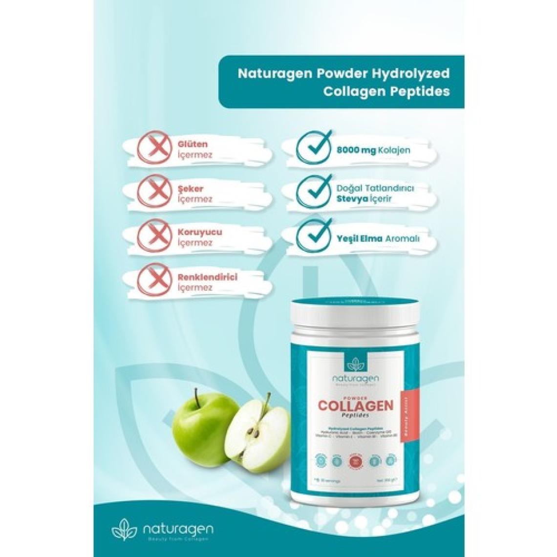 Naturagen Kolajen Powder Yeşil Elma Aromalı 300 Gr(Tip 1 ,Tip 3 8.000 Mg Collagen Hyaluronik Asit,Vitamin C) Mrkntg0040, One Size