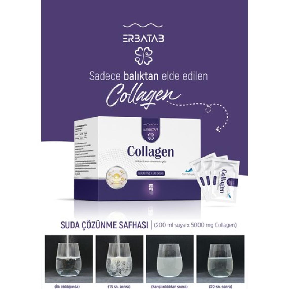 Erbatab Hidrolize Kollajen Takviye Edici Gıda - 30 Saşe, 5000 mg Balık Kaynaklı Tip 1 ve Tip 3 Kollajen, Türkiye Menşeli