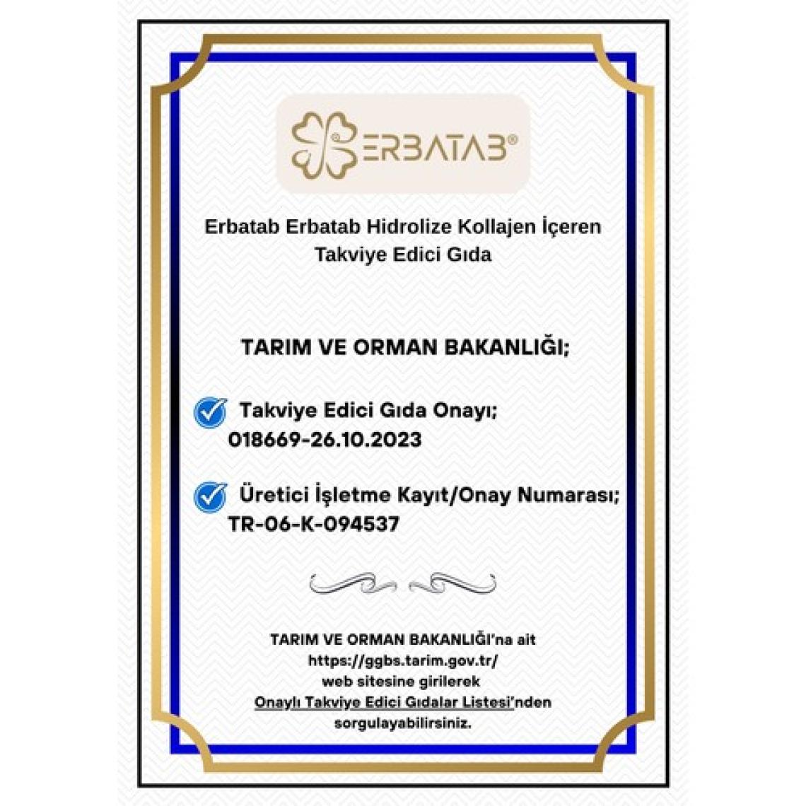 Erbatab Hidrolize Kollajen Takviye Edici Gıda - 30 Saşe, 5000 mg Balık Kaynaklı Tip 1 ve Tip 3 Kollajen, Türkiye Menşeli