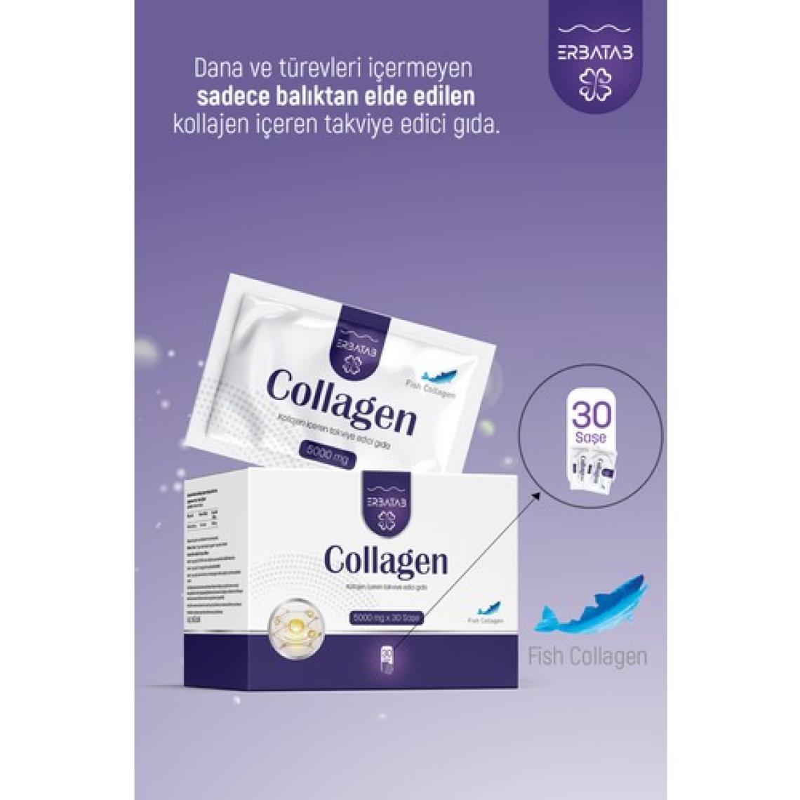 Erbatab Hidrolize Kollajen Takviye Edici Gıda - 30 Saşe, 5000 mg Balık Kaynaklı Tip 1 ve Tip 3 Kollajen, Türkiye Menşeli