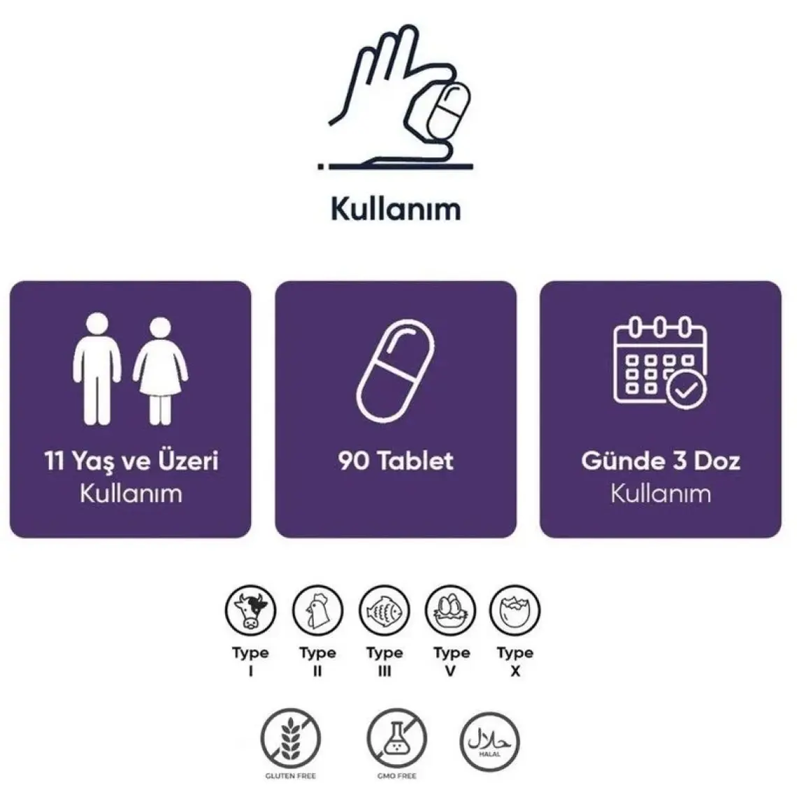 Collagen Forte Platinum Collagen Complex Tip 1,2,3,5 ve Tip 10 Kolajen, Biotin, Çinko, Selenyum, Vitamin C & Açai, 90 Tablet