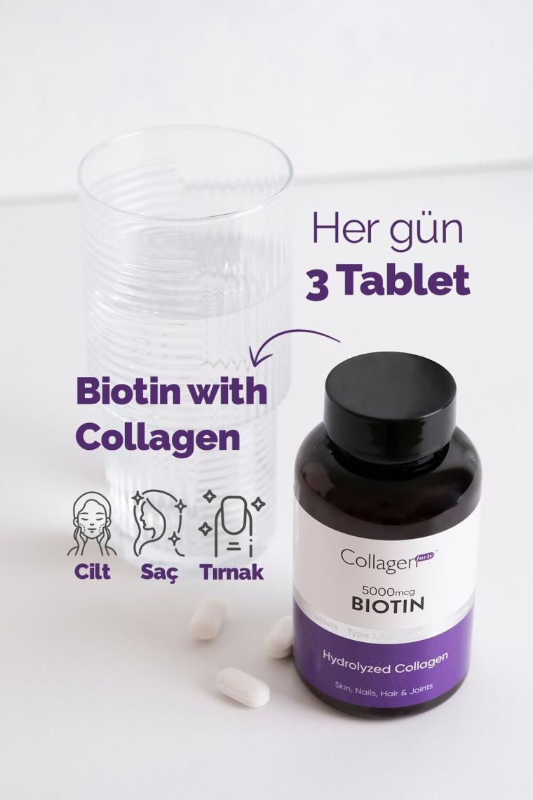 Collagen Forte Platinum Biotin 5000MCG & Kolajen 1500MG x 90 Tablet, Saç Vitamini Güçlendirici Gıda Takviyesi