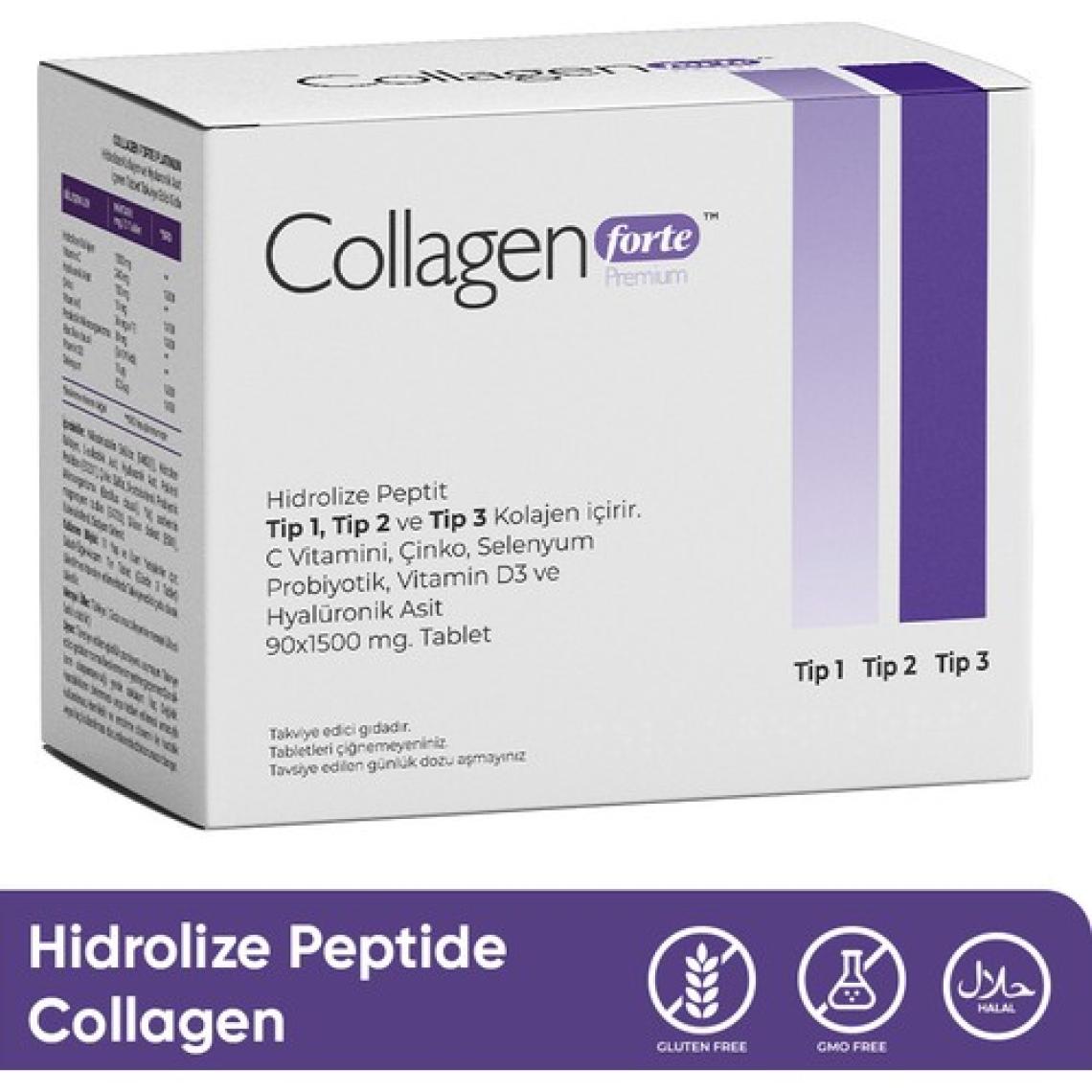 Collagen Forte Platinum Premium 3 Tip Kolajen, Hyalüronik Asit, Çinko, Selenyum & Vitamin C, 90 Tablet