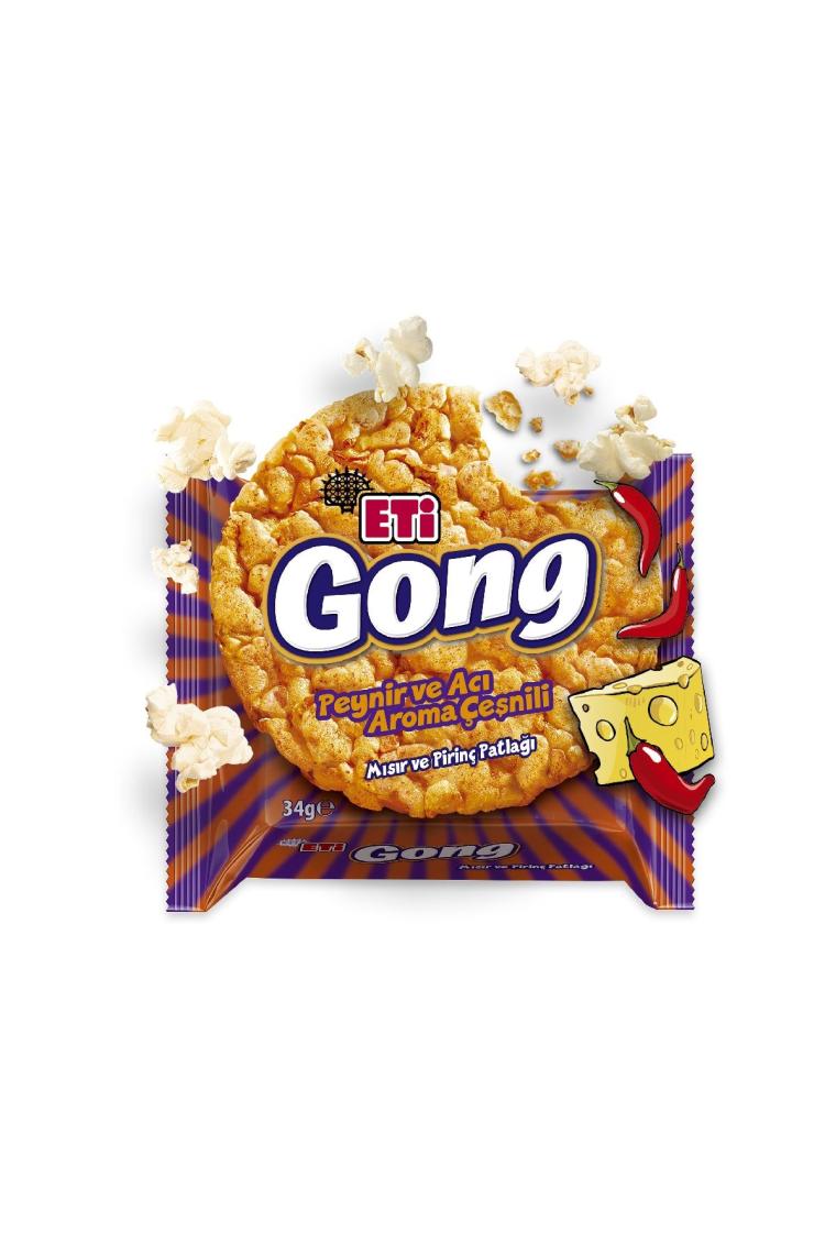 Gong Peynir ve Acı Aroma Çeşnili Mısır ve Pirinç Patlağı 34 g x 18 Adet