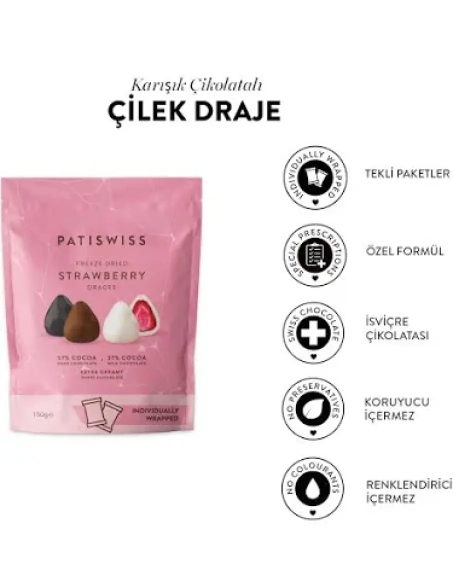 Patiswiss Karışık Çikolatalı Çilek Draje 150g