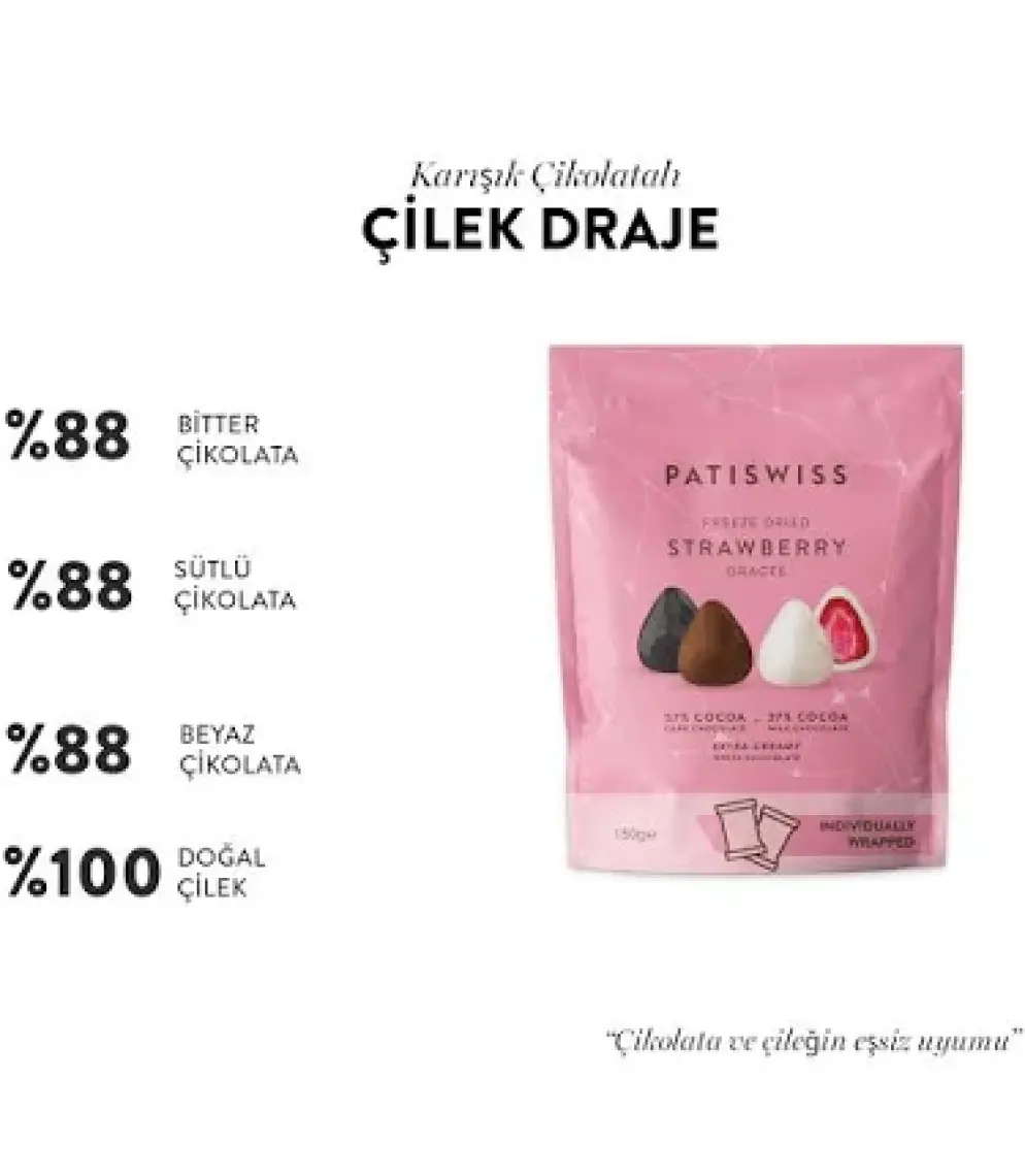 Patiswiss Karışık Çikolatalı Çilek Draje 150g