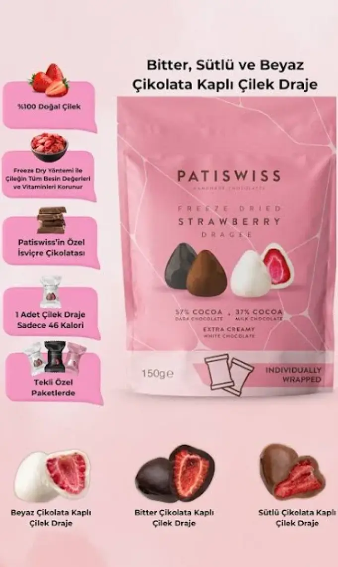 Patiswiss Karışık Çikolatalı Çilek Draje 150g