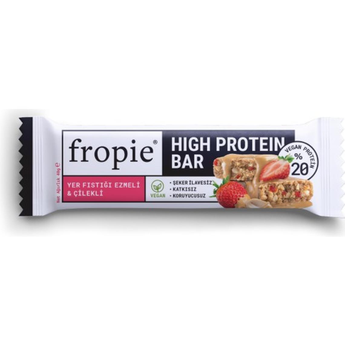 Fropie Vegan High Protein Bar - Yer Fıstığı Ezmeli & Çilekli 40GR X12