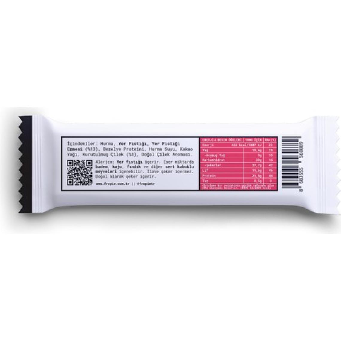 Fropie Vegan High Protein Bar - Yer Fıstığı Ezmeli & Çilekli 40GR X12