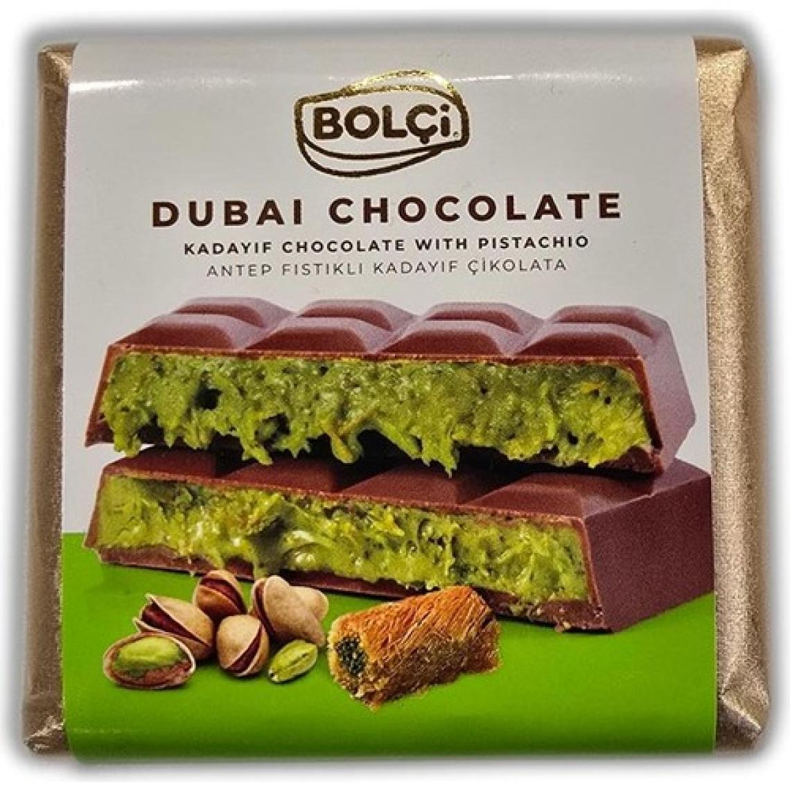 Bolçi Dubai Çikolatası 100g - Antep Fıstıklı Çıtır Kadayıf Dolgulu Sütlü Çikolatalı