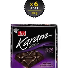 Eti Karam %70 Kakaolu Bitter Çikolata 60 g x 6 Adet