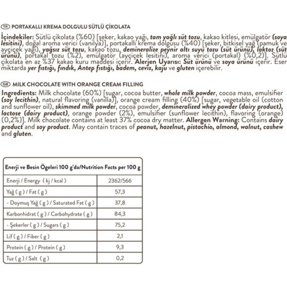 Patiswiss Portakallı Krema Dolgulu Sütlü Çikolata 240g