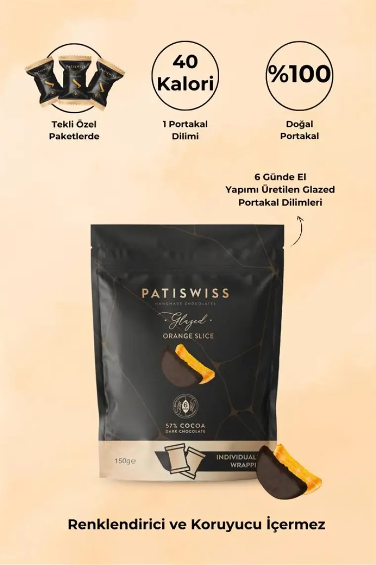 Patiswiss Tam Kaplı Portakal Dilimleri 150g