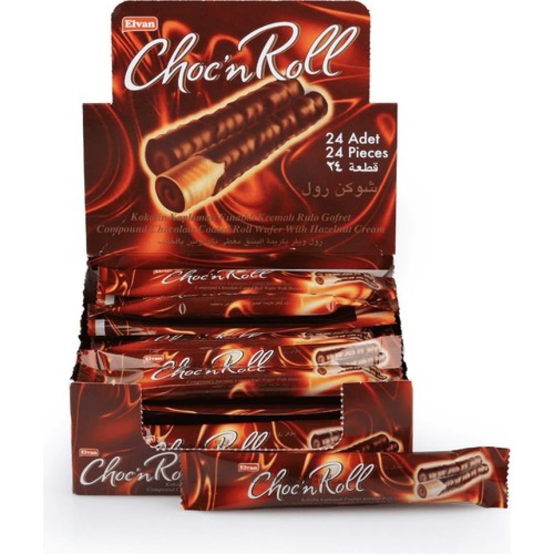 Elvan Choc N Roll Kakao Kaplamalı Fındık Kremalı Roll Gofret 18 Gr. 24 Adet (1 Kutu)