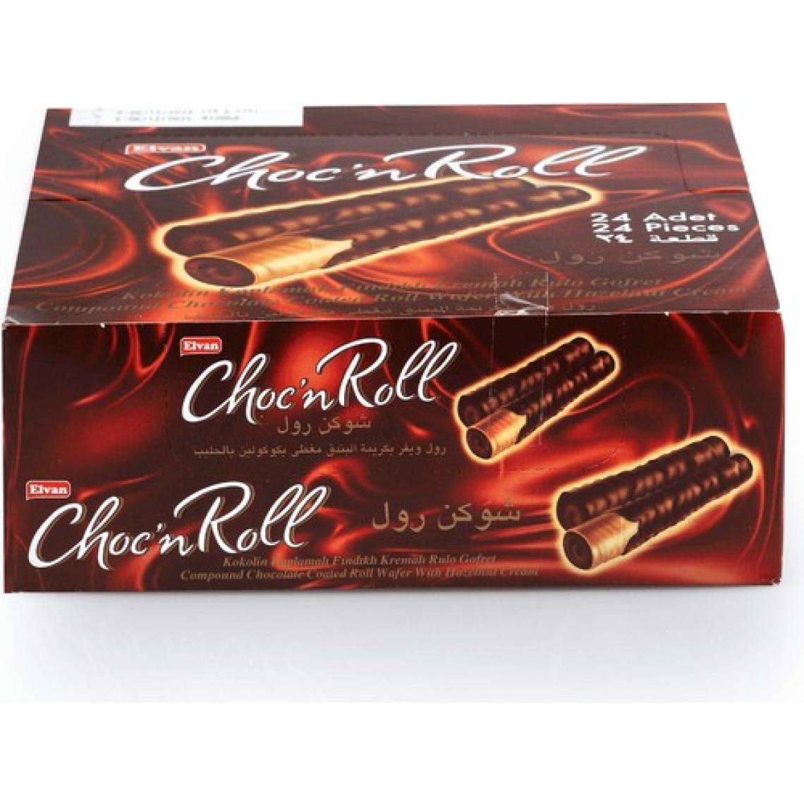Elvan Choc N Roll Kakao Kaplamalı Fındık Kremalı Roll Gofret 18 Gr. 24 Adet (1 Kutu)