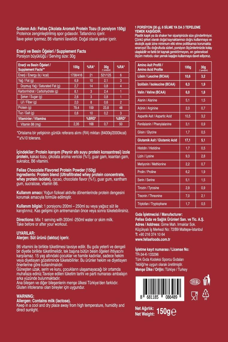 Çikolata Aromalı Protein Tozu 150 g  5 Porsiyon - Çikolata Aromalı