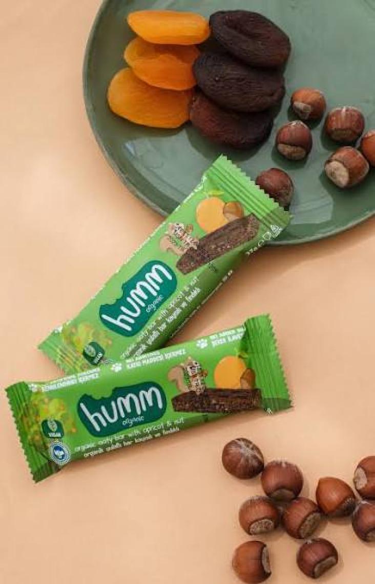 Humm Organic - Organik Vegan Kayısılı ve Fındıklı Yulaf Bar Atıştırmalık Paketi - 12 Adet