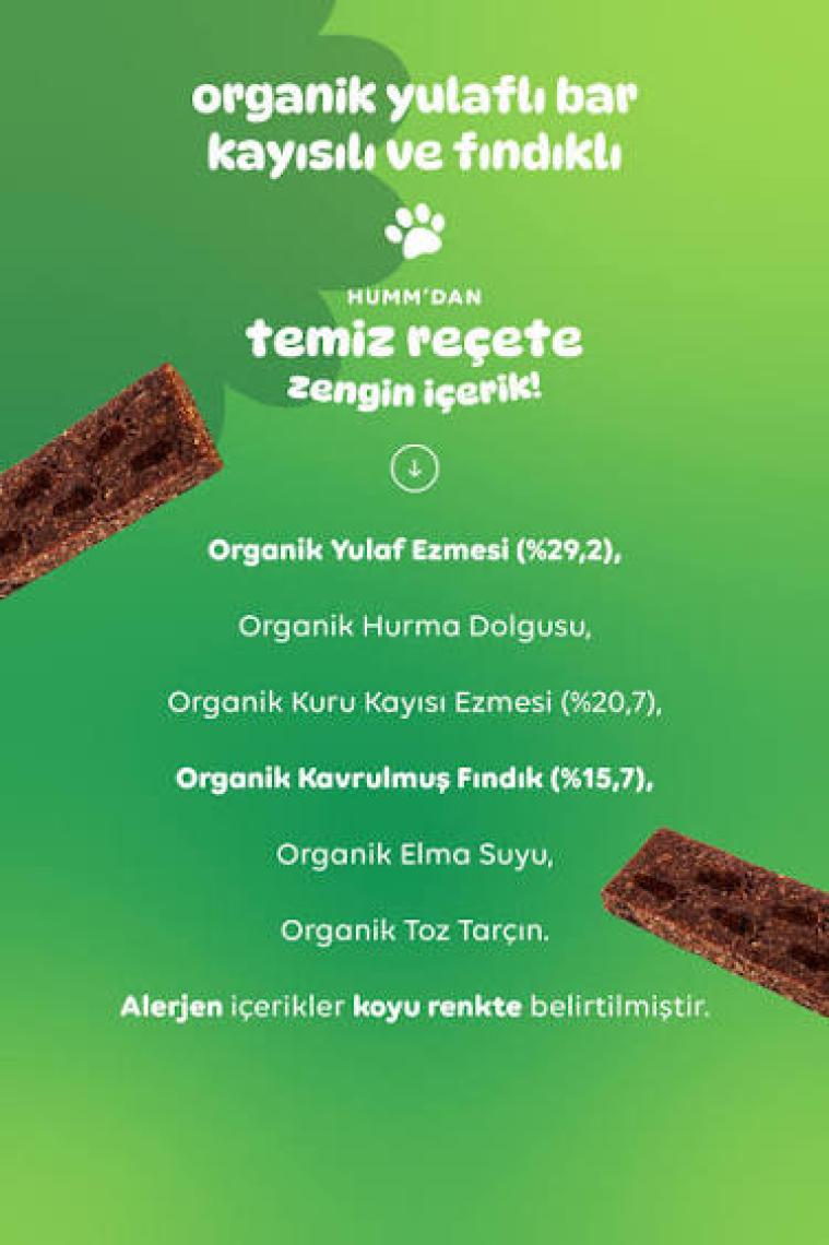 Humm Organic - Organik Vegan Kayısılı ve Fındıklı Yulaf Bar Atıştırmalık Paketi - 12 Adet