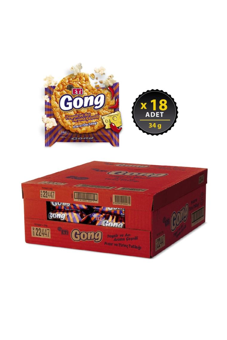 Gong Peynir ve Acı Aroma Çeşnili Mısır ve Pirinç Patlağı 34 g x 18 Adet