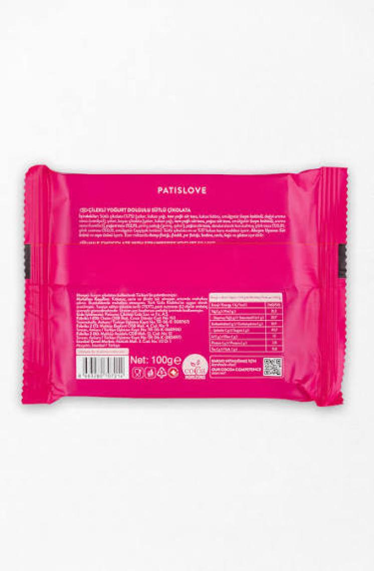 Patiswiss Guilty Çilekli Yoğurt Dolgulu Sütlü Tablet Çikolata 100 gr