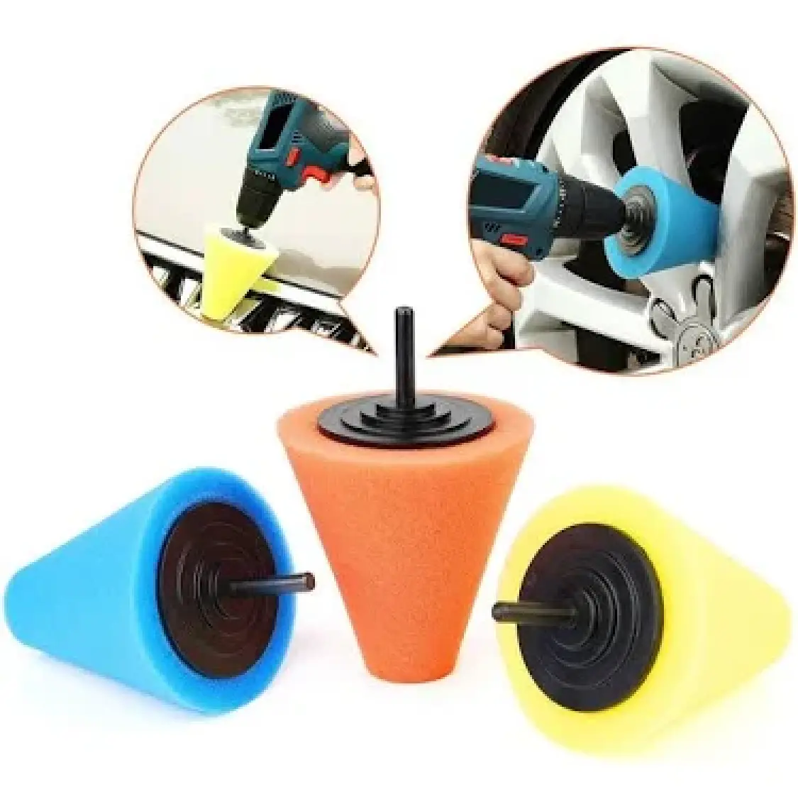 Badem10 Oto Araç Araba Jant Pasta Cila Çizik Giderici Yün Polisaj Süngeri Pedi 115 Mm Parlatma 14 Parça Seti