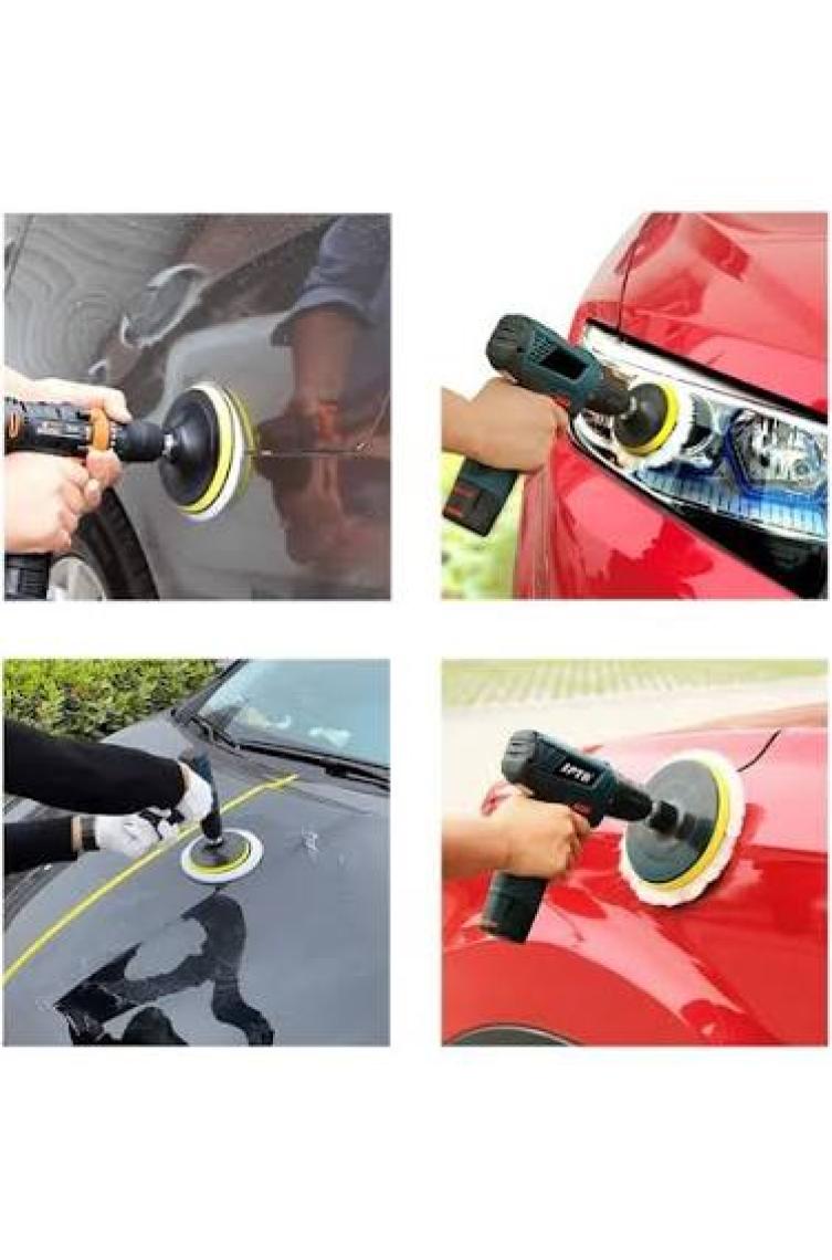 Badem10 Araba Araç Oto Pasta Cila Çizik Giderici Polisaj Yünü Pedi Keçesi Süngeri 115 Mm Cırt Taban Matkap 4'lü Set